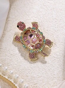 1pc Adorable Rhinestone Crystal Turtle Brooch Pin, Luxury Ocean Animal Suit Accessory, Alloy & Cubic Zirconia, Suitable For Party And Gift - Pink - View 4