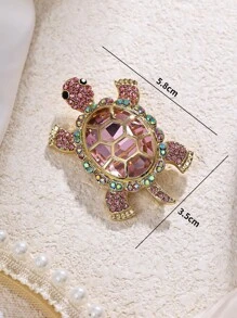 1pc Adorable Rhinestone Crystal Turtle Brooch Pin, Luxury Ocean Animal Suit Accessory, Alloy & Cubic Zirconia, Suitable For Party And Gift - Pink - View 3