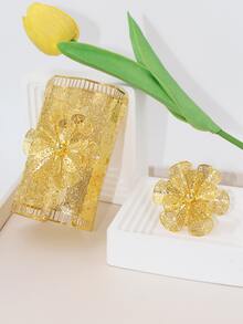 Bộ 2 Vòng Tay + 2 Nhẫn Mạ Vàng Sang Trọng, Phụ Kiện Thời Trang Cho Phụ Nữ & Trẻ Em Gái, Hàng Ngày, Ramadan, Lễ Hội - Vàng - Xem 2