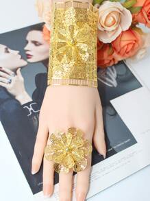 Bộ 2 Vòng Tay + 2 Nhẫn Mạ Vàng Sang Trọng, Phụ Kiện Thời Trang Cho Phụ Nữ & Trẻ Em Gái, Hàng Ngày, Ramadan, Lễ Hội - Vàng - Xem 1