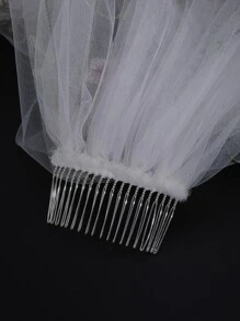 1 件花卉刺绣叶子和蝴蝶新娘长头纱，乡村风格女士秋装 - 彩色 - 查看 6