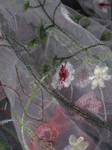 1 件花卉刺绣叶子和蝴蝶新娘长头纱，乡村风格女士秋装 - 彩色 - 查看 8