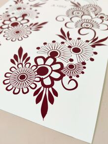 1 件棕色手花指甲花图案临时纹身贴纸假贴纸 - 棕色 - 查看 6