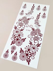 1 件棕色手花指甲花图案临时纹身贴纸假贴纸 - 棕色 - 查看 5