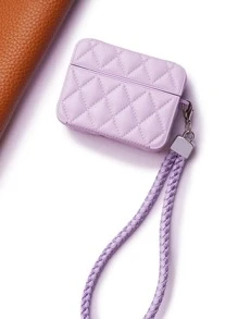 1 件格纹皮革 Pro 4/3/2 耳机盒，柔软优质 - 紫色 - 查看 3