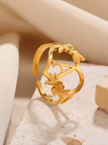 1 件不锈钢玫瑰花形字母戒指，情人节礼物，姓氏首字母戒指情人节、妈妈、母亲、母亲节、礼物 - 金黃色 - 查看 7