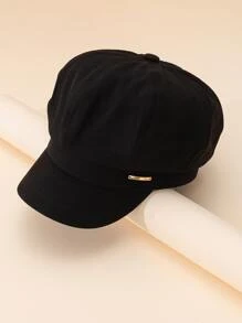 1 pieza Boina estilo francés para dama, elegante estilo Hepburn, para primavera/verano, unicolor versátil, gorra de estilo periodístico elegante, regalo para vacaciones - Negro - Ver 1
