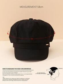 1 pieza Boina estilo francés para dama, elegante estilo Hepburn, para primavera/verano, unicolor versátil, gorra de estilo periodístico elegante, regalo para vacaciones - Negro - Ver 4