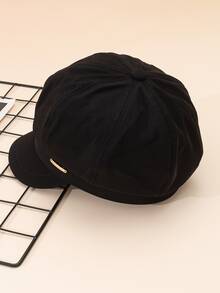 1 pieza Boina estilo francés para dama, elegante estilo Hepburn, para primavera/verano, unicolor versátil, gorra de estilo periodístico elegante, regalo para vacaciones - Negro - Ver 2