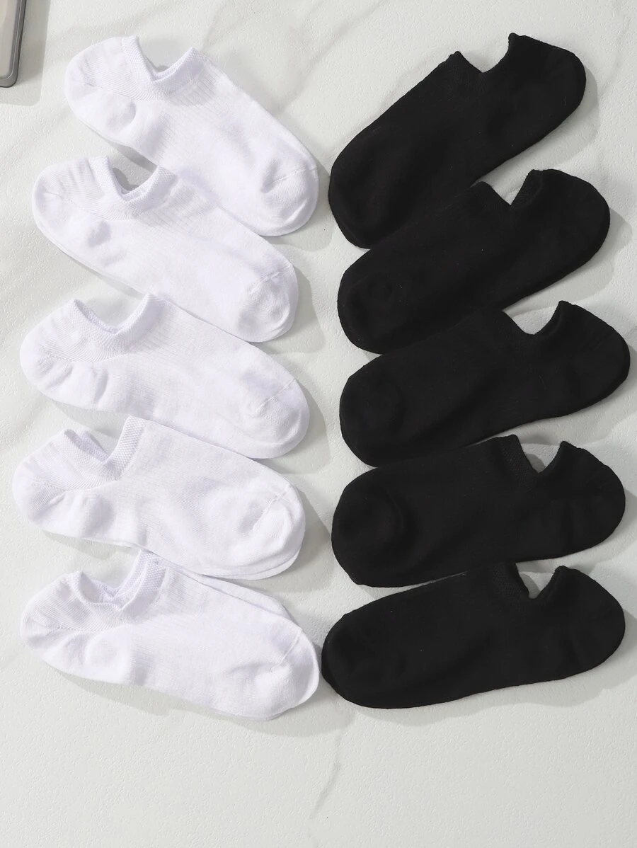 10 Pairs Multi-Color Women's Casual Low Vamp Boat Socks, No Show Socks, Breathable Thin Low Cut Non-Slip For Summer - Black and White - View 1