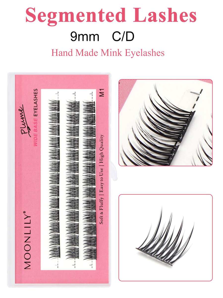 Cluster Eyelashes,1Box/3Rows 9Mm Sectioned False Eyelashes Segmented Lashes Cluster Eyelashes Manga Lashes Clusters Natural Look Lashes Extension - Black - View 1