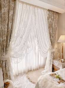 1入密碼花呢落成的高端豪華法式浪漫復古奶油色客廳/臥室窗簾布料 - 彩色 - 查看 1