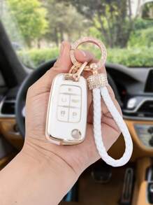 3 piezas Funda de llave de coche & Llavero con diseño de diamante de imitación - Multicolor - Ver 1