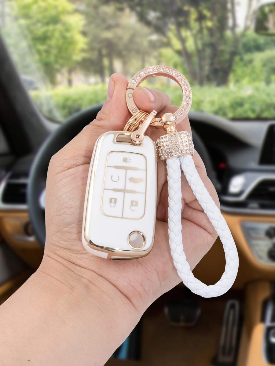3 piezas Funda de llave de coche & Llavero con diseño de diamante de imitación - Multicolor - Ver 1