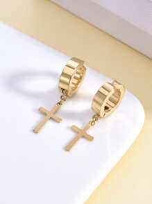 Ba cặp bông tai kẹp tai studless cho nam nhiều màu, bông tai kẹp mặt dây chuyền hình chữ thập bằng thép không gỉ cho nữ - Nhiều màu - Xem 3