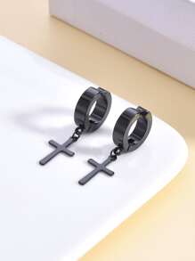 Ba cặp bông tai kẹp tai studless cho nam nhiều màu, bông tai kẹp mặt dây chuyền hình chữ thập bằng thép không gỉ cho nữ - Nhiều màu - Xem 4