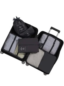 7入組標語圖案旅行包裝袋 - 黑色 - 查看 1