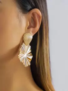 1 par de pendientes de botón con diseño de concha de caracol, elegantes y apropiados para uso diario - Amarillo Oro - Ver 3