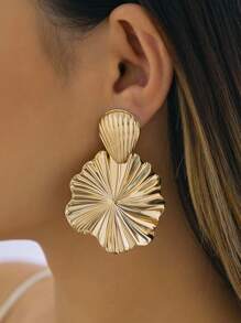 1 par de pendientes de botón con diseño de concha de caracol, elegantes y apropiados para uso diario - Amarillo Oro - Ver 5
