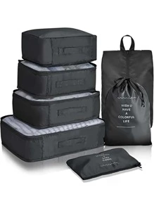 7入組標語圖案旅行包裝袋 - 黑色 - 查看 3