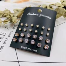 12pairs/set Elegant & Minimalist Round & Claw Set Diamond Stud Earrings For All Occasions - Earrings - Gold 4+6 - View 1