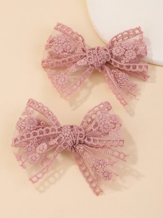 2入組兒童布質蝴蝶結髮夾，簡約風格，適用於節慶或舞會