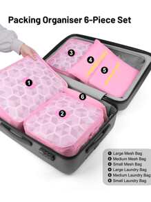 Túi đựng đồ du lịch đồ họa chữ cái 6 cái - Hồng - Xem 3