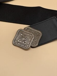 1入女士pu復古雕花雙扣腰帶