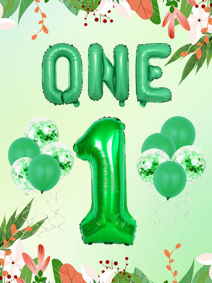 14 piezas - verde 1er Globos de cumpleaños , 32 pulgadas número 1 globo , verde 1 viejo de cumpleaños globo , verde confeti globo , 1 globo en verde para de niño Decoración de cumpleaños , 1er globos , fiesta de bienvenida al bebé de fiesta de cumpleaños decoraciones - Verde - Ver 1