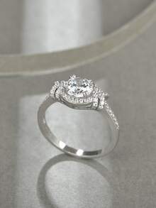 1個925純銀&白色鋯石戒指,婚禮訂婚新娘珠寶 - 銀色 - 查看 2