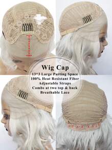 13*3 Synthetic Lace Front Wigs Short Platinum Blonde Natural Wavy Curly Lace Front Wig For Fashion Charming Women Daily Party Use Glueless Heat Resistant Fiber Hair 130% High Density 12 Inch Free Part Natural Pre-Plucked Hairline HD Transparent Shoulder Length Bob Lace Wig & 1pc Wig Cap - Beige - View 10