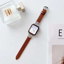 1入組中性荔枝紋皮革休閒手錶帶，適用於Apple Watch智慧手錶，適用於45mm、49mm、38mm、40mm、41mm、42mm、44mm，以及Apple Watch Series Ultra/Ultra2/SE/9/8/7/6/5/4/3/2/1 - 棕色 - 查看 2