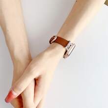 1入組中性荔枝紋皮革休閒手錶帶，適用於Apple Watch智慧手錶，適用於45mm、49mm、38mm、40mm、41mm、42mm、44mm，以及Apple Watch Series Ultra/Ultra2/SE/9/8/7/6/5/4/3/2/1 - 棕色 - 查看 3