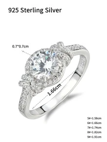 1個925純銀&白色鋯石戒指,婚禮訂婚新娘珠寶 - 銀色 - 查看 7