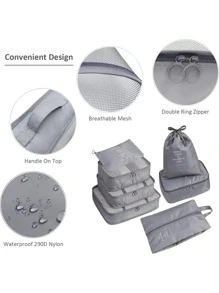 7入組行李箱裝衣包,kingdalux旅行行李包裝整理包附洗衣袋、壓縮收納鞋袋和衣物內衣袋,男女皆宜 - 灰色 - 查看 6
