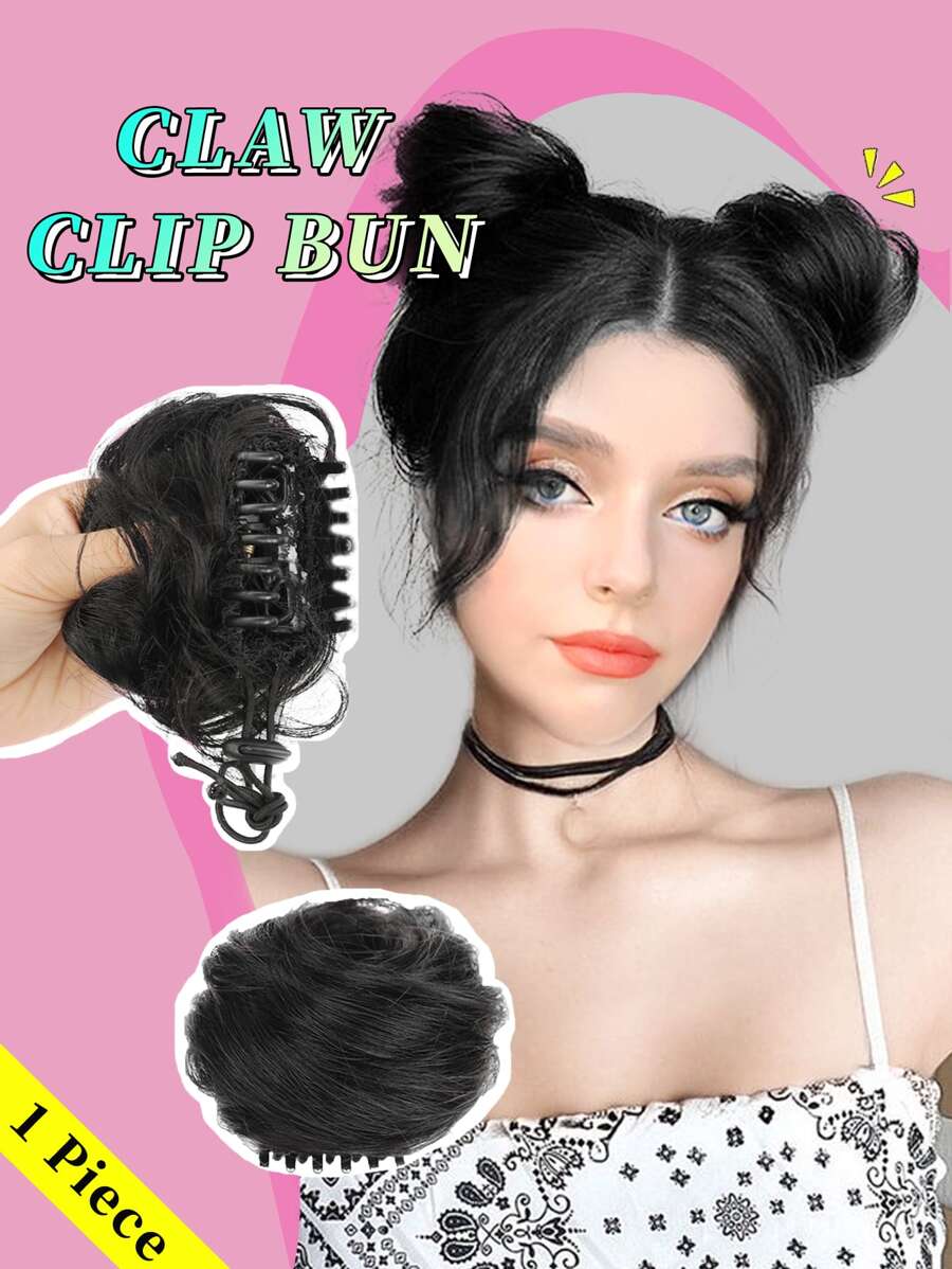 1 cái Đen Sợi tổng hợp Cái vuốt Chignon Tóc Nơ Nhỏ bé Tóc búi Donut Lộn xộn Dây buộc tóc Quần quanh Phần mở rộng tóc đuôi ngựa Đối với phụ nữ - màu đen - Xem 1