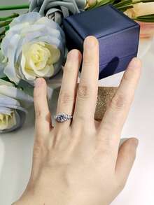 1個925純銀&白色鋯石戒指,婚禮訂婚新娘珠寶 - 銀色 - 查看 3