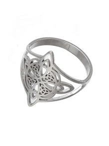 1pc Stainless Steel Geometric Irish Knot Design Ring, Personalized Elegant Jewelry For Banquet - Silver - View 3