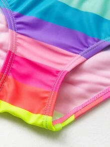 Young Girl Rainbow Striped Bow Front Bikini Set Summer Beach - Multicolor - View 6