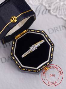 S925純銀摩根石和鑽石女士戒指，獨特設計，不褪色，輕奢風格，適合食指，新品到貨 - 金色 - 查看 1