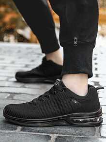Men Minimalist Lace Up Front Sneakers - Black - View 3
