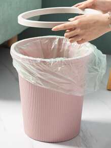 1pc Solid Color Trash Can, Pink Plastic Waste Bin For Home, Office - Pink - View 1