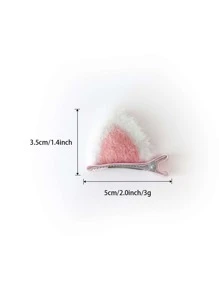 2pcs Watermelon Pink Plush Cat Ear Hair Clips, Soft Fabric Edged, Won't Damage Hair - Watermelon Pink - View 4