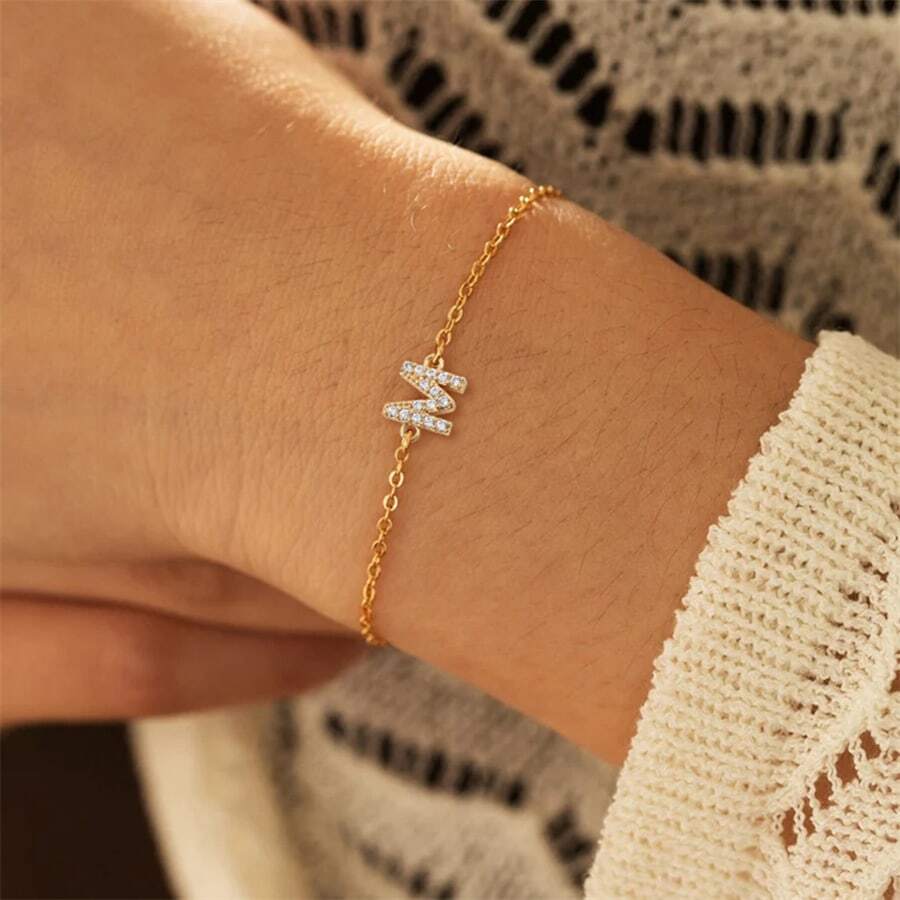 Vòng tay nữ thời trang đính đá Zirconia A-Z Vòng tay chữ O bằng thép không gỉ cổ điển dành cho nữ Quà tặng trang sức 1 chiếc - thư - Xem 1