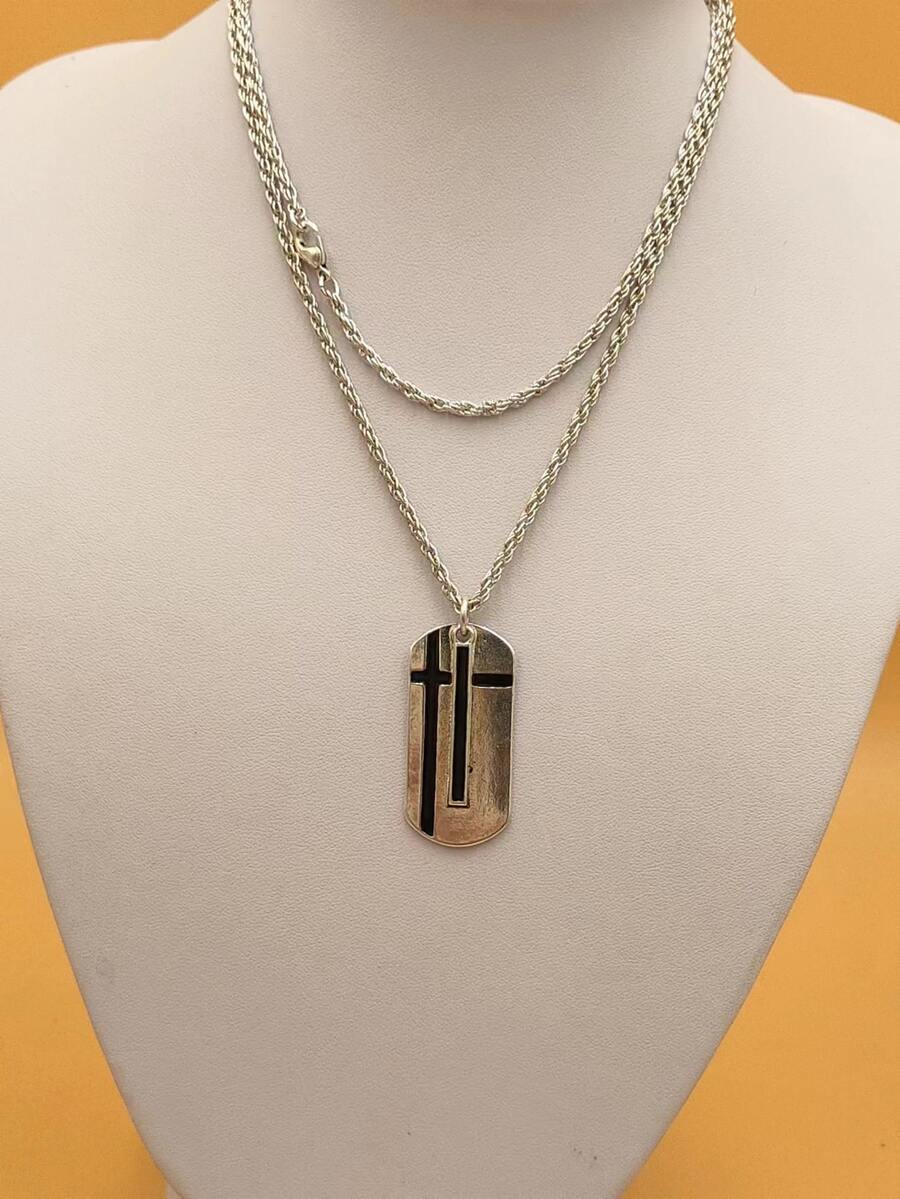 1pc Fashionable Personalized Dog Tag Pendant Necklace - Antique Silver - View 1