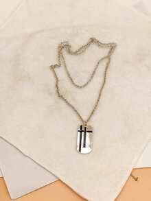 1pc Fashionable Personalized Dog Tag Pendant Necklace - Antique Silver - View 2