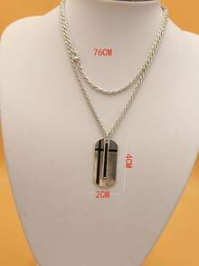 1pc Fashionable Personalized Dog Tag Pendant Necklace - Antique Silver - View 3