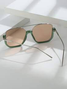 1pair Oversized & Retro Fashion Glasses For Women Beach Accessories For Women Glasses Shades Basics Fall Winter Women Outfits Clothes Business Casual Gifts For Summer Beach Vacation,Outdoor,Travel - xanh quân đội - Xem 3