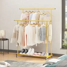 Double Rod Clothing Garment Rack,Rolling Hanging Clothes Rack,Portable Clothes Organizer for Bedroom,Living Room,Clothing Store - Gold - View 4