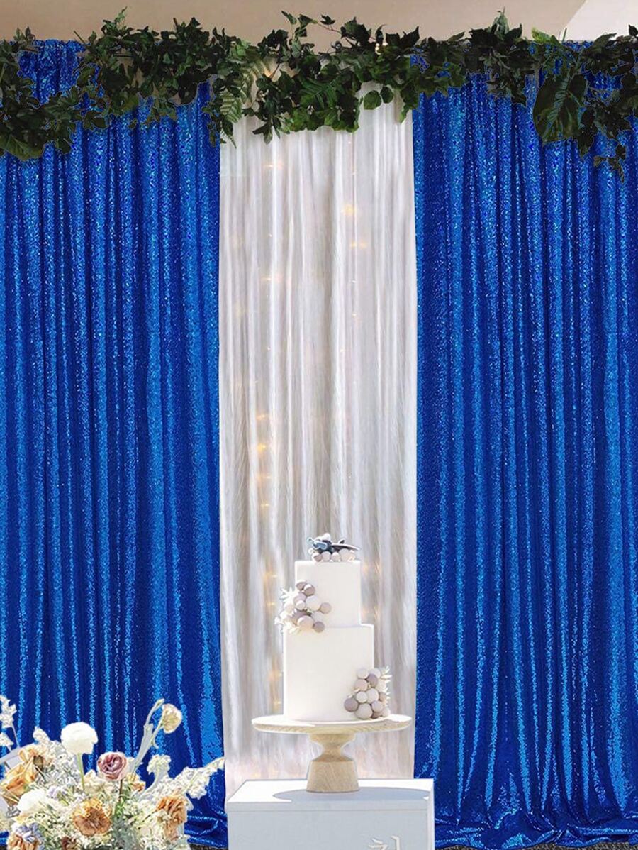 2片装宝石蓝亮片派对背景帘，生日派对装饰，生日横幅，生日背景幕布，生日派对用品，可重复使用，适用于家居装饰、婚礼、婴儿派对，搭配金属拱门支架，永不过时的闪亮背景幕布。